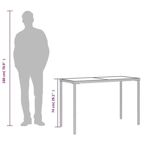 Havebord med glastop 115x54x74 cm polyrattan brun