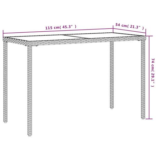 Havebord med glastop 115x54x74 cm polyrattan brun