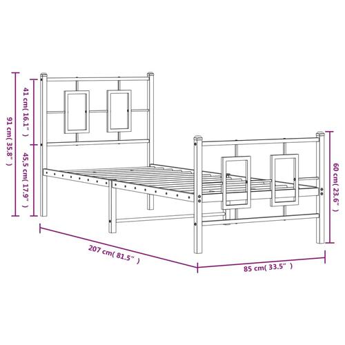 Sengeramme med sengegavl og fodgærde 80x200 cm metal hvid