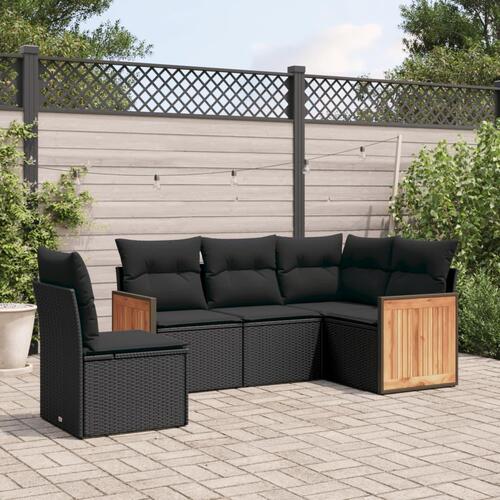 Sofasæt til haven 5 dele med hynder polyrattan sort