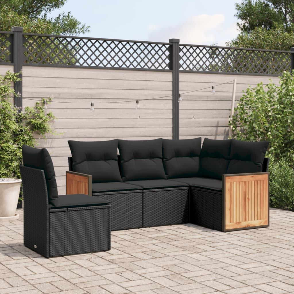 Sofasæt til haven 5 dele med hynder polyrattan sort