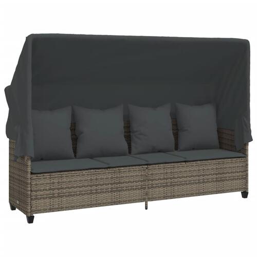 Loungesofa med baldakin og hynder polyrattan grå