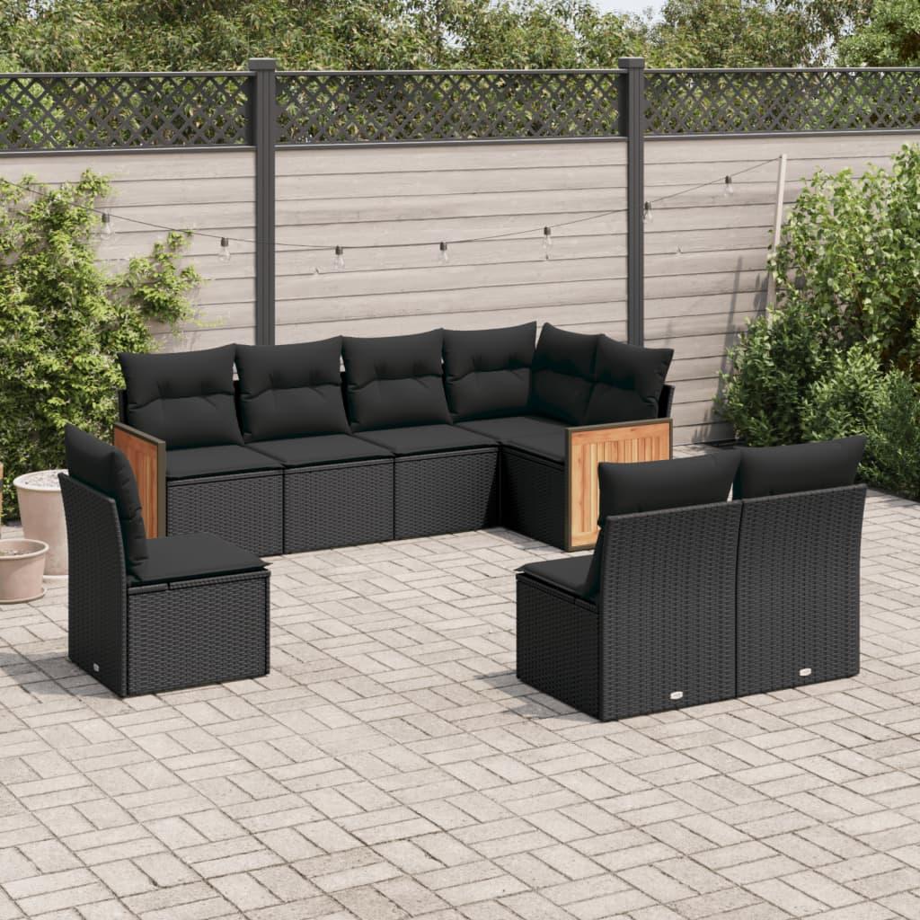Sofasæt til haven 8 dele med hynder polyrattan sort