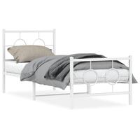 Sengeramme med sengegavl og fodgærde 75x190 cm metal hvid