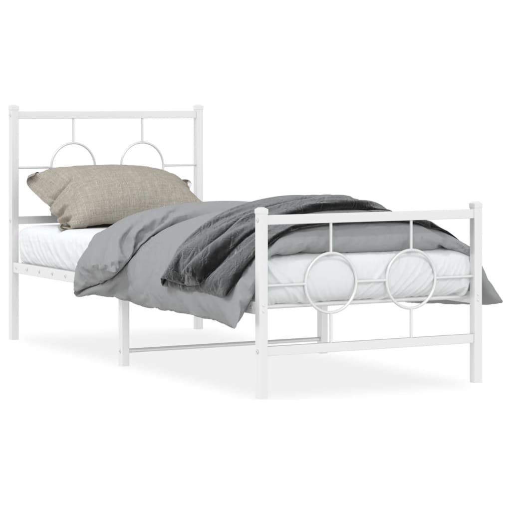 Sengeramme med sengegavl og fodgærde 75x190 cm metal hvid