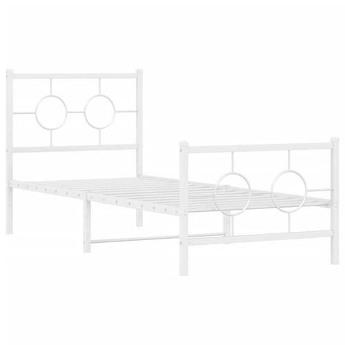 Sengeramme med sengegavl og fodgærde 75x190 cm metal hvid