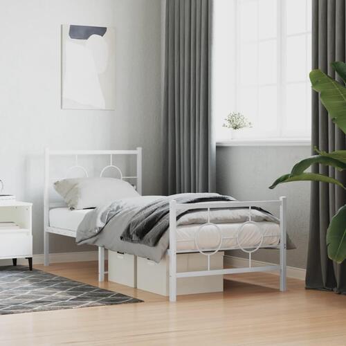 Sengeramme med sengegavl og fodgærde 75x190 cm metal hvid