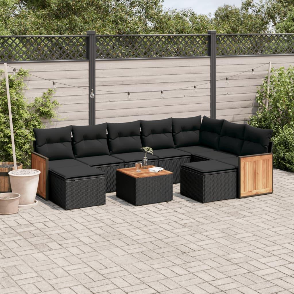 Sofasæt til haven 10 dele med hynder polyrattan sort