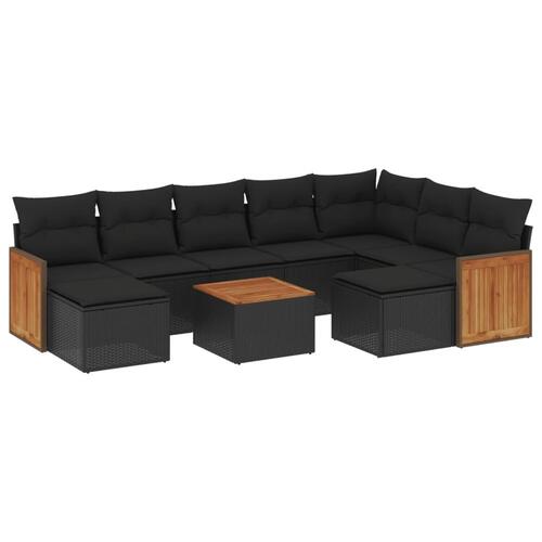 Sofasæt til haven 10 dele med hynder polyrattan sort