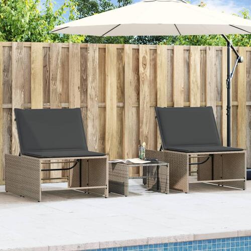Liggestole 2 stk. med bord polyrattan grå