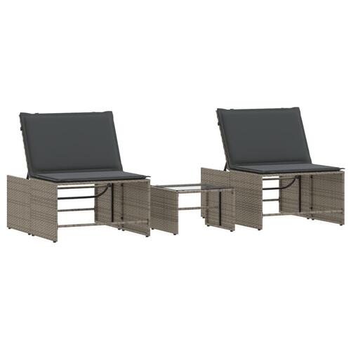 Liggestole 2 stk. med bord polyrattan grå