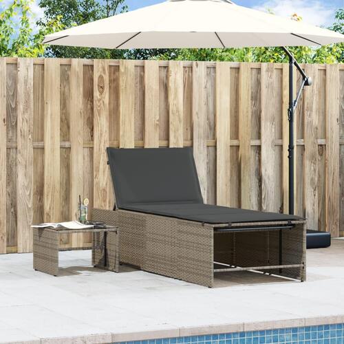 Liggestole 2 stk. med bord polyrattan grå