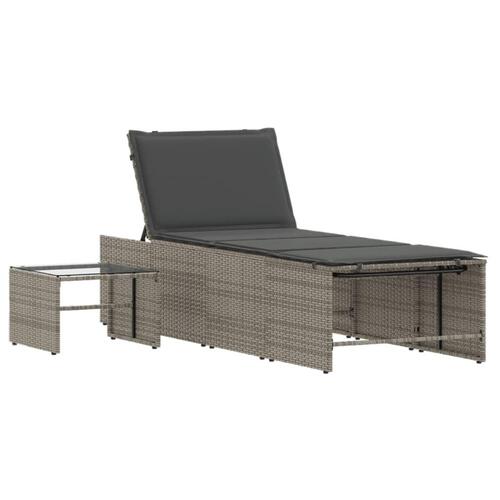 Liggestole 2 stk. med bord polyrattan grå