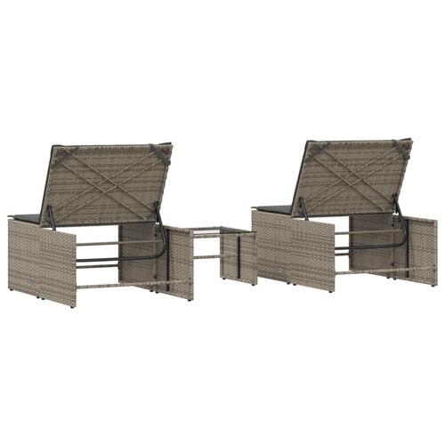Liggestole 2 stk. med bord polyrattan grå
