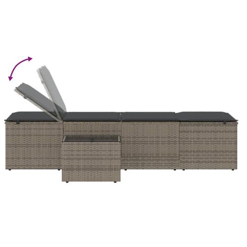 Liggestole 2 stk. med bord polyrattan grå