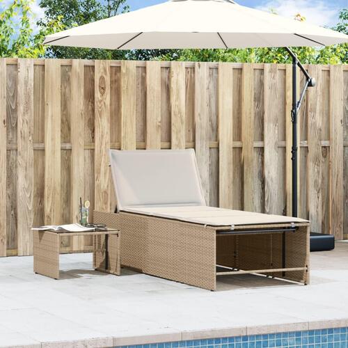 Liggestole 2 stk. med bord polyrattan beige