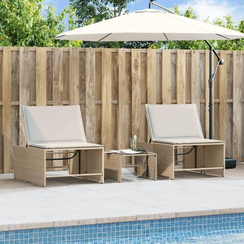 Liggestole 2 stk. med bord polyrattan beige