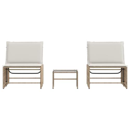 Liggestole 2 stk. med bord polyrattan beige