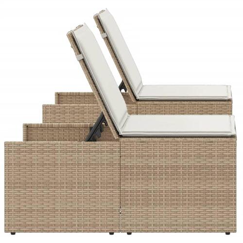 Liggestole 2 stk. med bord polyrattan beige