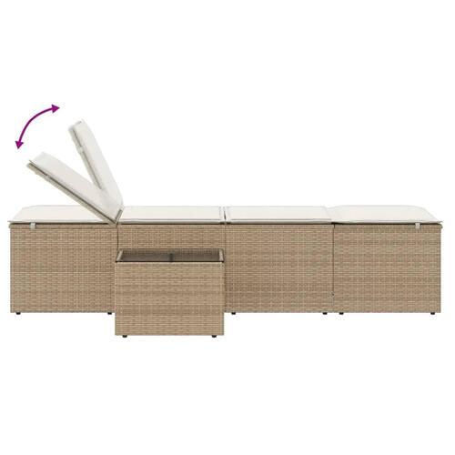 Liggestole 2 stk. med bord polyrattan beige