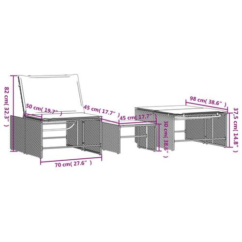 Liggestole 2 stk. med bord polyrattan beige