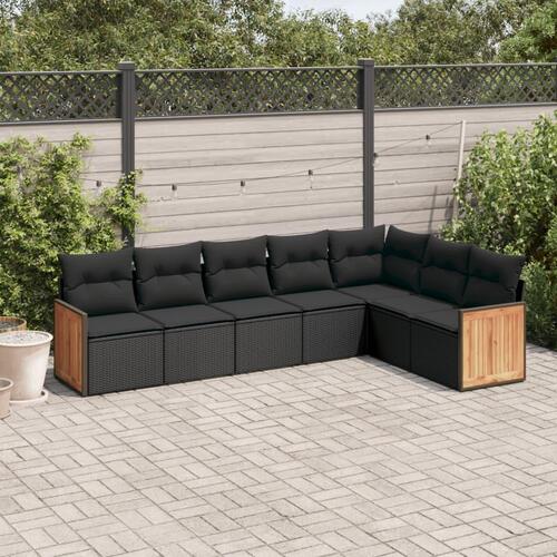 Sofasæt til haven 7 dele med hynder polyrattan sort