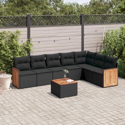 Sofasæt til haven 8 dele med hynder polyrattan sort