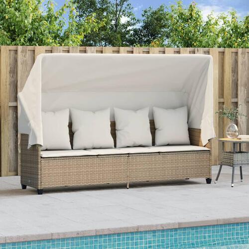 Loungesofa med baldakin og hynder polyrattan beige