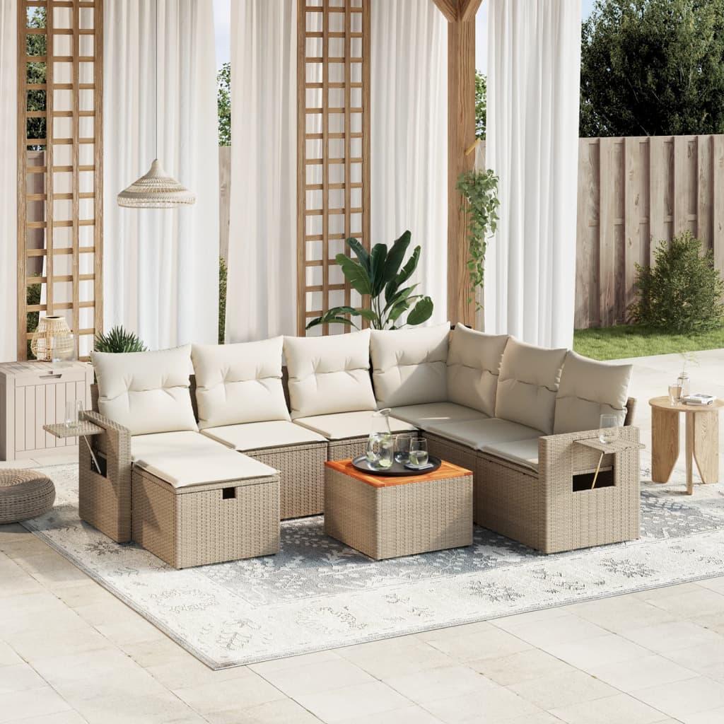 Sofasæt til haven 8 dele med hynder polyrattan beige