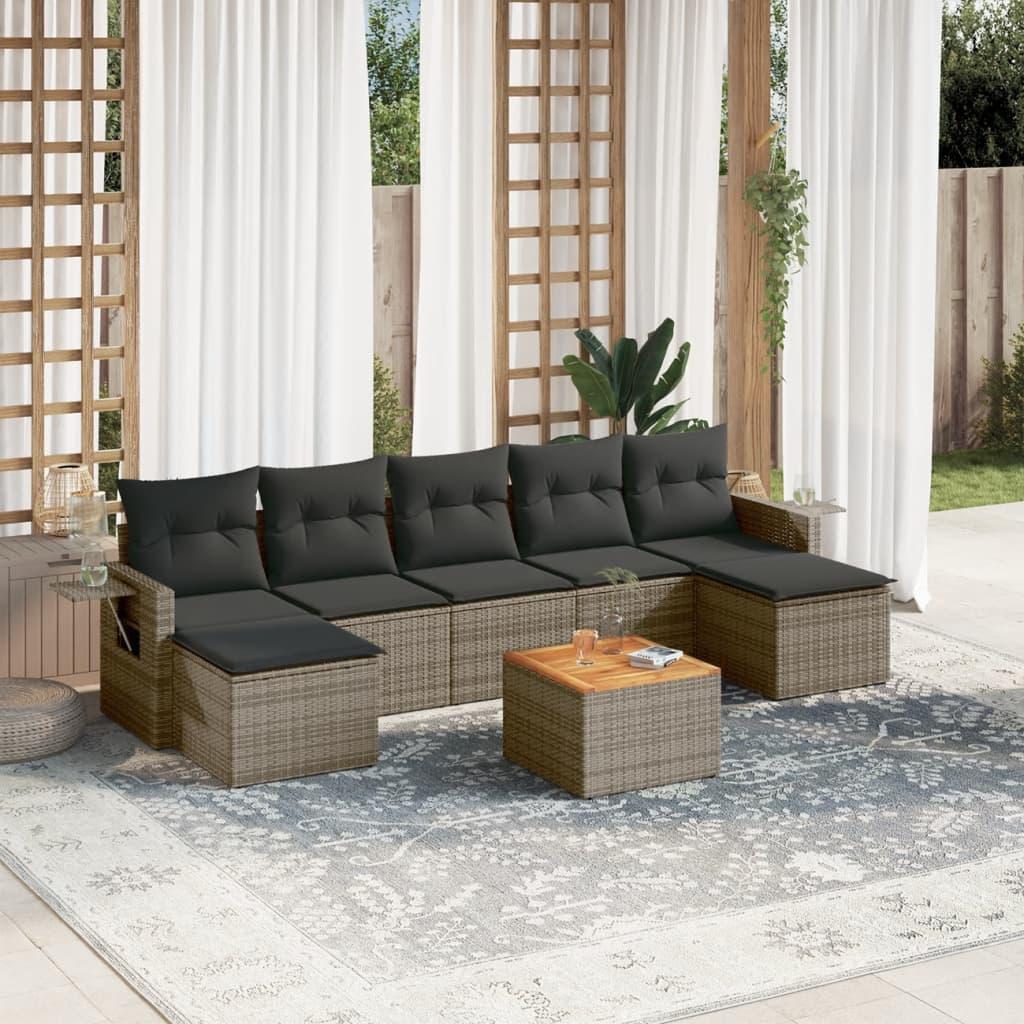 Sofasæt til haven 8 dele med hynder polyrattan grå billede