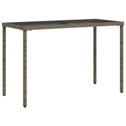 Havebord med glastop 115x54x74 cm polyrattan grå