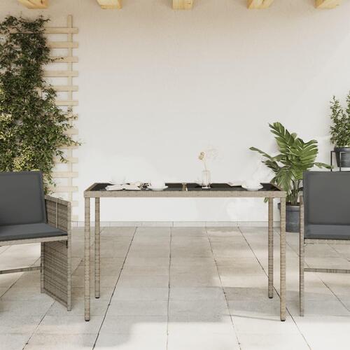 Havebord med glastop 115x54x74 cm polyrattan grå