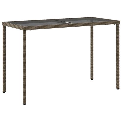 Havebord med glastop 115x54x74 cm polyrattan grå