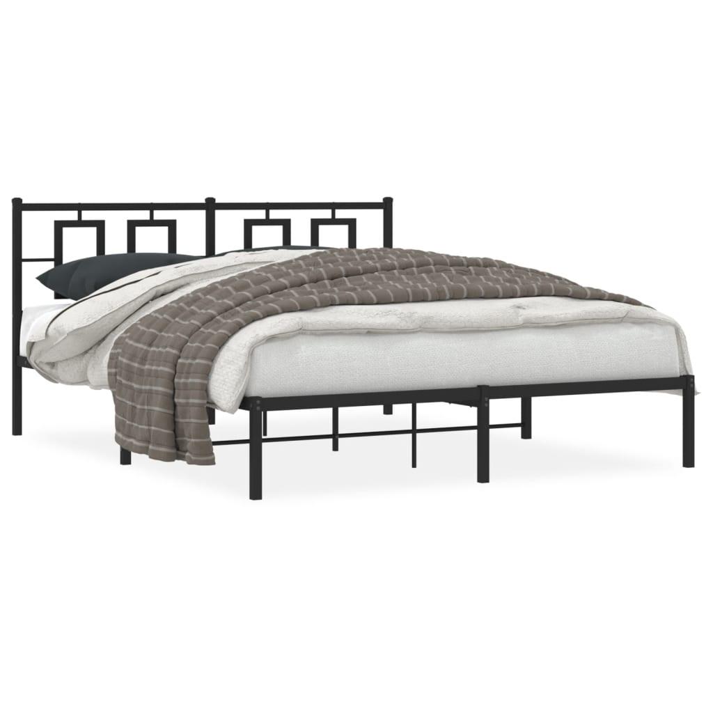 Sengeramme med sengegavl 150x200 cm metal sort
