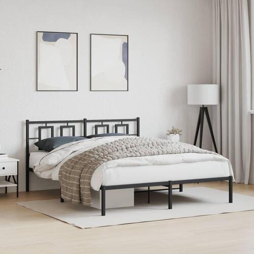 Sengeramme med sengegavl 150x200 cm metal sort