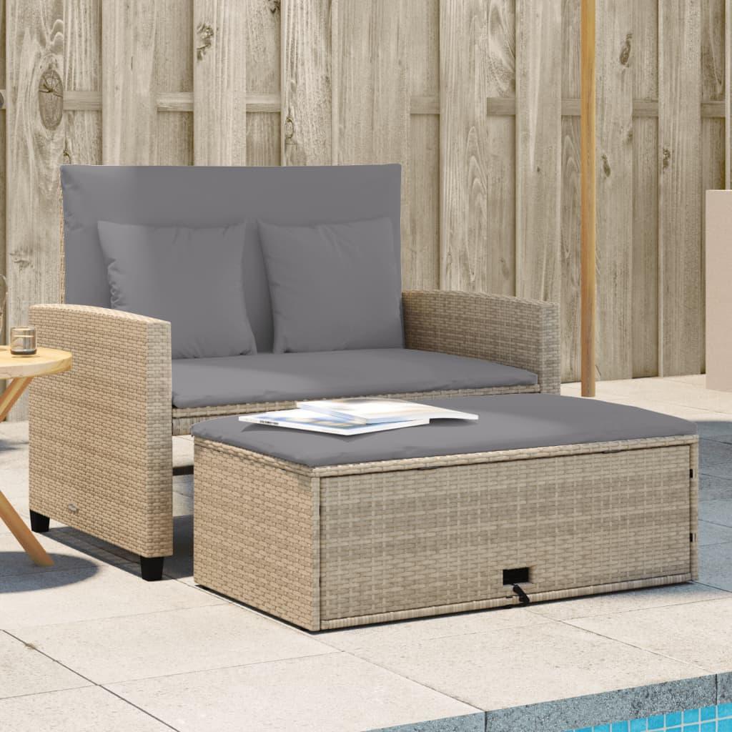 2-personers havesofa med hynder polyrattan beige