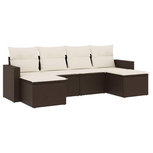 Sofasæt til haven 6 dele med hynder polyrattan brun
