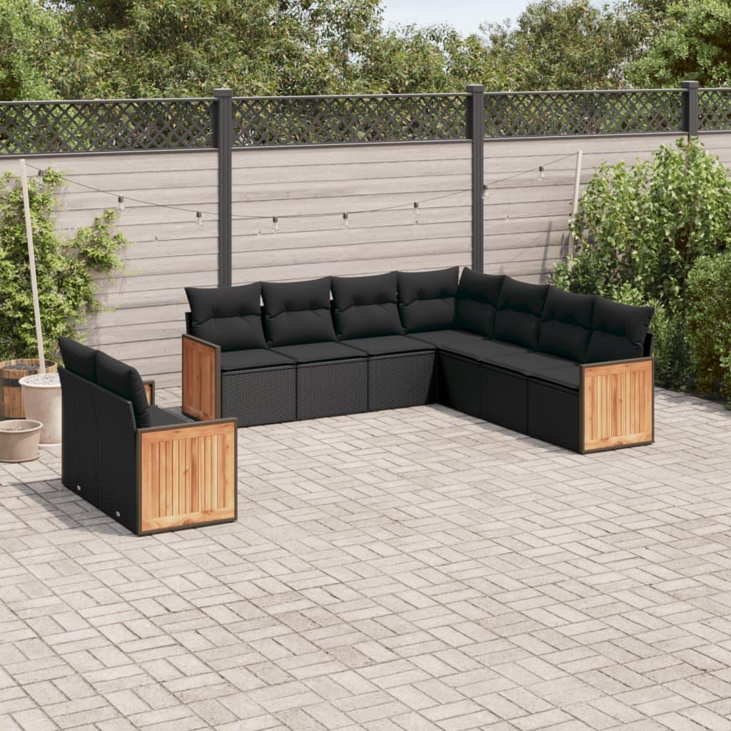 Sofasæt til haven 9 dele med hynder polyrattan sort