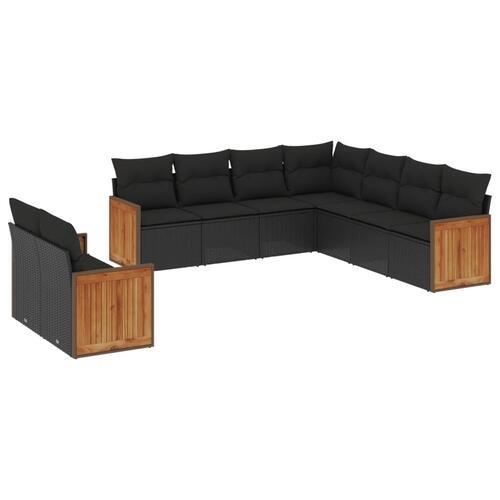 Sofasæt til haven 9 dele med hynder polyrattan sort