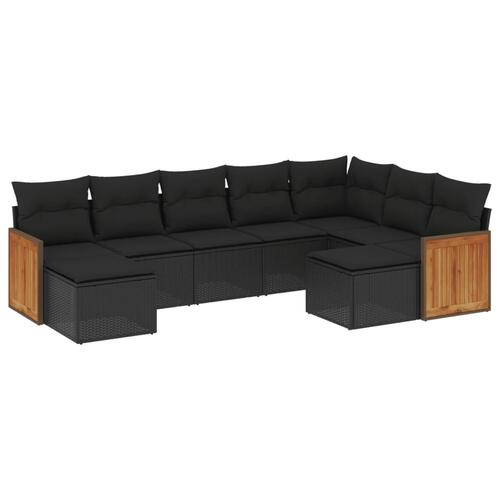 Sofasæt til haven 9 dele med hynder polyrattan sort