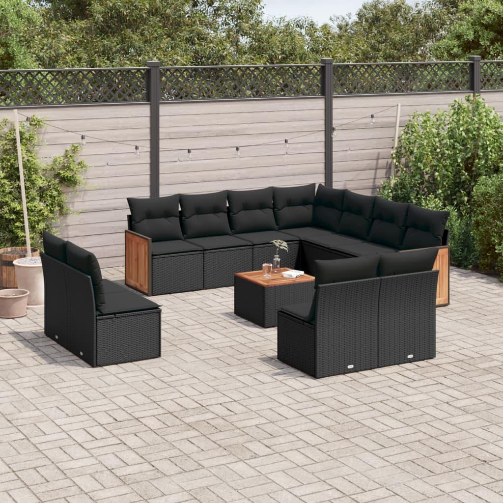 Sofasæt til haven 12 dele med hynder polyrattan sort