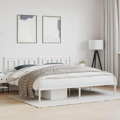 Sengeramme med sengegavl 200x200 cm metal hvid