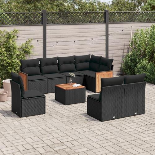 Sofasæt til haven 9 dele med hynder polyrattan sort