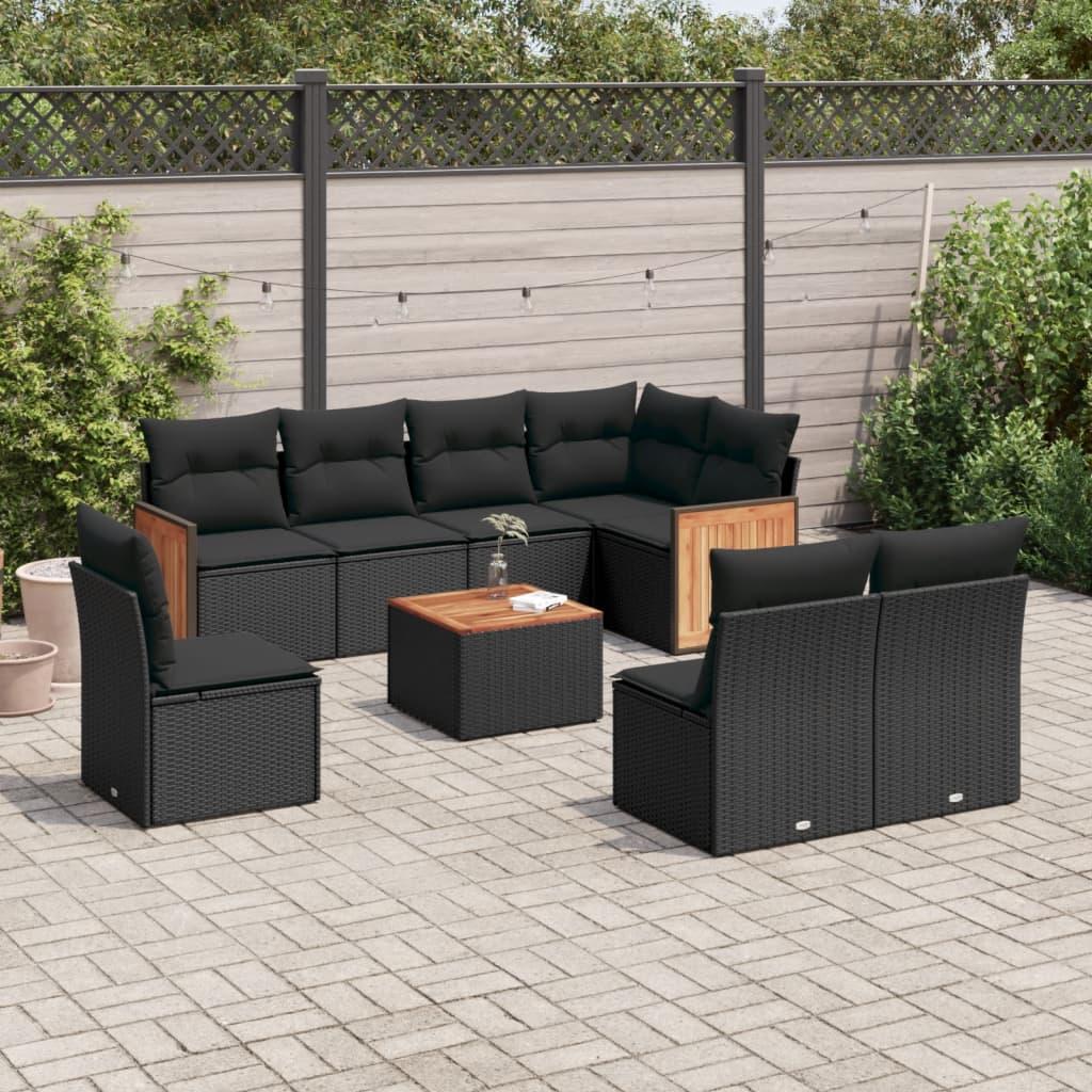 Sofasæt til haven 9 dele med hynder polyrattan sort