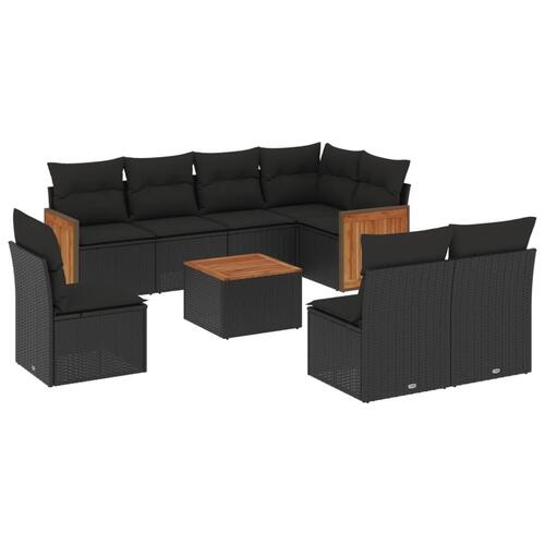 Sofasæt til haven 9 dele med hynder polyrattan sort