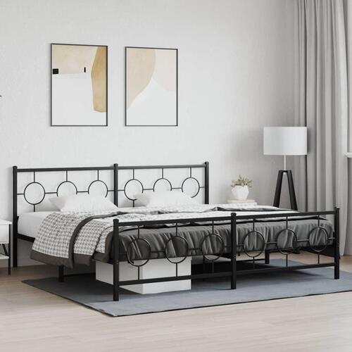 Sengeramme med sengegavl og fodgærde 193x203 cm metal sort