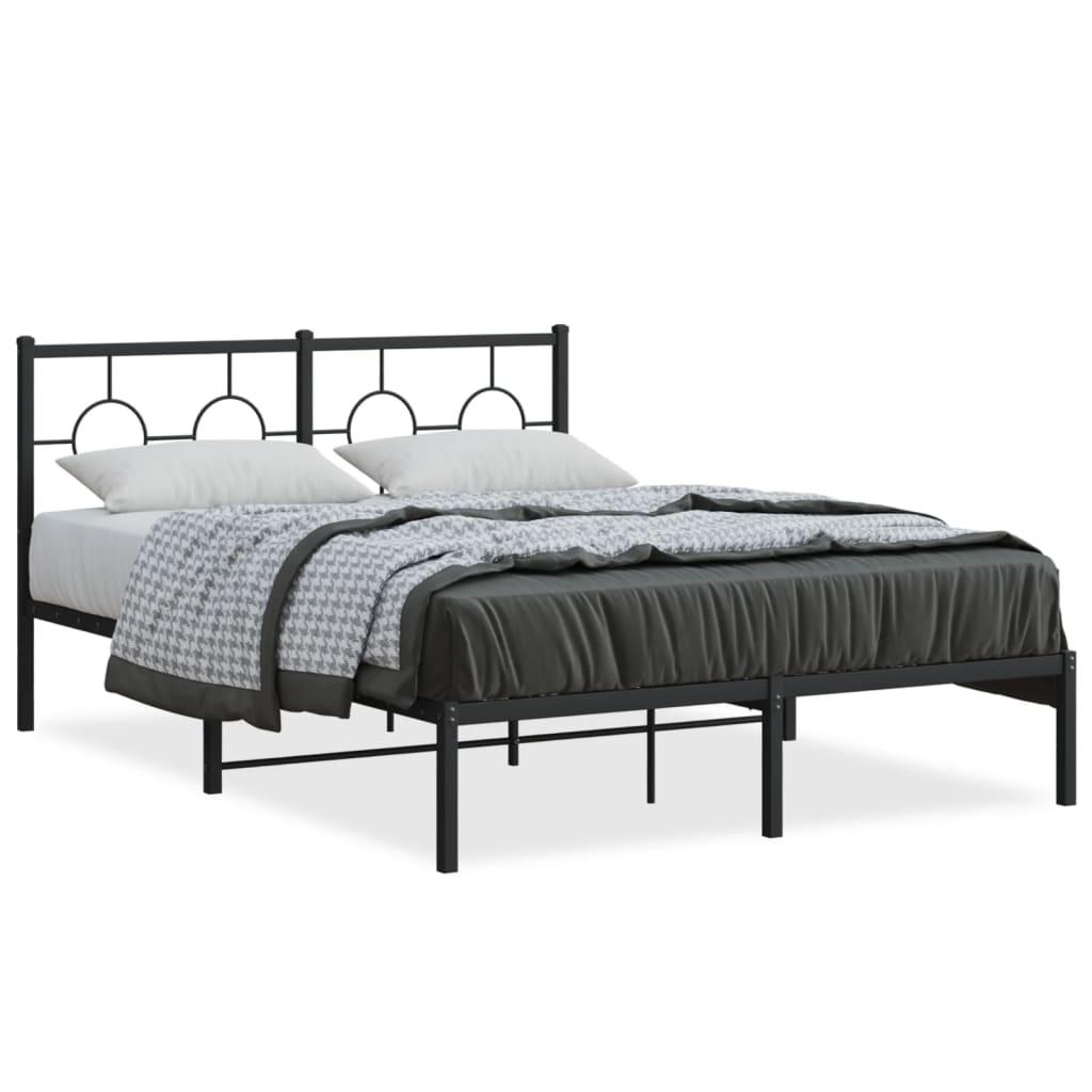 Sengeramme med sengegavl 135×190 cm - metal, sort billede