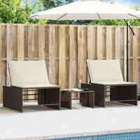 Liggestole 2 stk. med bord polyrattan brun