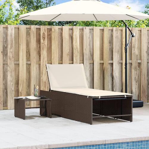Liggestole 2 stk. med bord polyrattan brun
