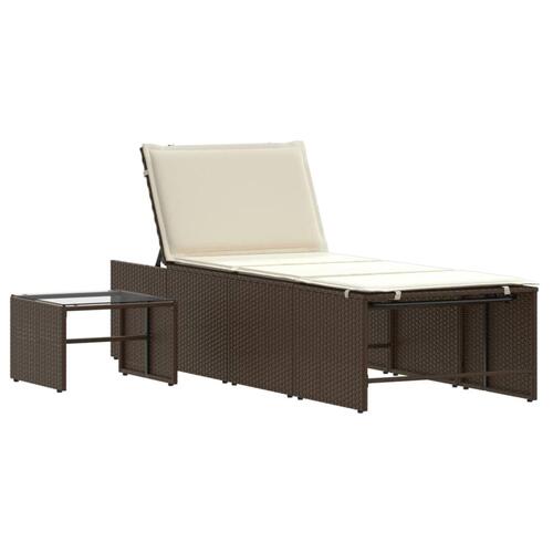 Liggestole 2 stk. med bord polyrattan brun